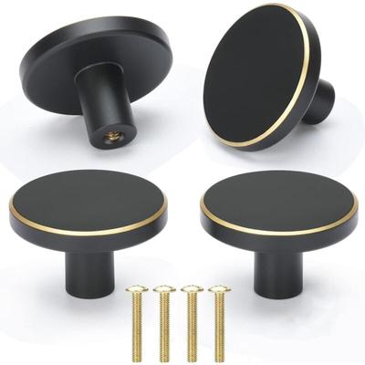 4 Stück Schrankknöpfe Schwarz Messing Möbelknöpfe mit Schrauben Modern Runde Schubladenknöpfe 28mm Image
