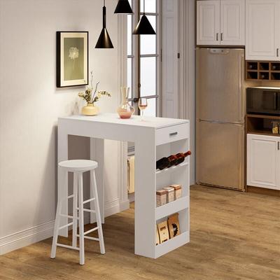 Bartisch Bistrotisch Stehtisch mit 1 Schublade 3 Ablagen, Tresentisch Küchentisch mit Weinregal, Image