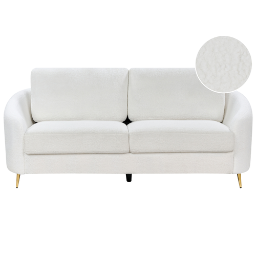 3-Sitzer Sofa Weiß Bouclé Stoffbezug mit Armlehnen Goldenen Metallfüßen Glamourös Modern Wohnzimmer Schlafzimmer Möbel Sitzmöbel