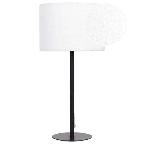 Nachttischlampe Weiß Boucle Trommelschirm Metallsockel 40 cm Modern Style Wohnzimmer Schlafzimmer
