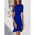 Women's Elegant Dress Mini Dress Patchwork Work Date Elegant Round Neck Short Sleeve Black Wine Royal Blue Color