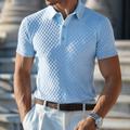 Men's Polo Shirt Waffle Polo Shirt Casual Holiday Lapel Ribbed Polo Collar Short Sleeve Fashion Basic Plaid Button Soft Summer Spring Regular Fit Light Blue Polo Shirt
