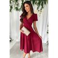 Women's Black Dress Swing Dress Midi Dress Ruffle Hem Party Elegant V Neck Short Sleeve Puff Sleeve Black Pink Red Color