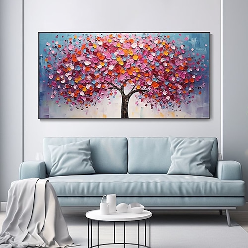 modernes Ölgemälde auf Leinwand, bunte Baumstruktur, Kunst, warmes handgemaltes Landschaftsdekor, Wandkunst, Schlafzimmerkunst, neues Wohndekor, ungerahmt Image