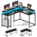 Ebern Designs Zekiyah 53.6" L-Shaped Accent gaming desk, l desk w/ LED light, computer desk w/ hooks Wood/Metal in Black | Wayfair
