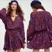 Free People Dresses | Free People Burgundy Floral Print Cinched Waist Long Sleeve Mini Tunic Dress | Color: Blue/Red | Size: S