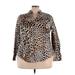 Lane Bryant Outlet Long Sleeve Button Down Shirt: Brown Leopard Print Tops - Women's Size 22 Plus