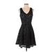 Just Fab Cocktail Dress - A-Line: Black Jacquard Dresses - New - Women's Size Small