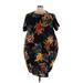 Zanzea Collection Casual Dress - Popover Crew Neck Short sleeves: Black Floral Motif Dresses - Women's Size 5X