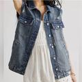 Free People Jackets & Coats | Free People Vest Womens M Denim Long Length Distressed We The Free 90s Boho | Color: Blue | Size: M