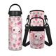 Hinthetall Strawberry Axolotl Kids Water Bottle with Water Bottle Holder Bag Strap Carrier Vacuum Insulated Stainless Steel Reusable Leak Proof Flask for School Home 18oz