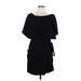 Free People Casual Dress - Wrap Boatneck Short sleeves: Black Solid Dresses - New - Women's Size Large