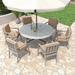 7-Piece Round Patio Dining Set, 6-Person Outdoor Wooden Dinning Table Set with Umbrella Hole and Removable Cushions for Backyard