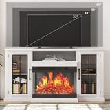 BOSSIN 3-Sided Glass 59"Fireplace TV Stand for TVs up to 65'',Entertainment Center with Fireplace and Doors Closed Storage