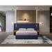 Velvet Upholstered Bed Frame Vertical Channel Tufted Wingback Headboard,Royal Blue - King