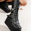 Punk Metal Buckle Platfom stivaletti donna 2023 autunno PU Leather Chunky Heels scarpe gotiche donna