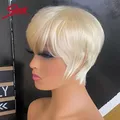 Perruque Bob blonde sans colle pour femmes noires coupe Pixie courte 613 cheveux humains raides