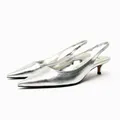 TRAF Sliver sandali con tacco basso scarpe da donna 2024 estate Slingbacks a punta tacchi a spillo