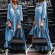 Robe Longue Rétro en Denim pour Femme Manches Trois Quarts Grande Balançoire Mode Décontractée