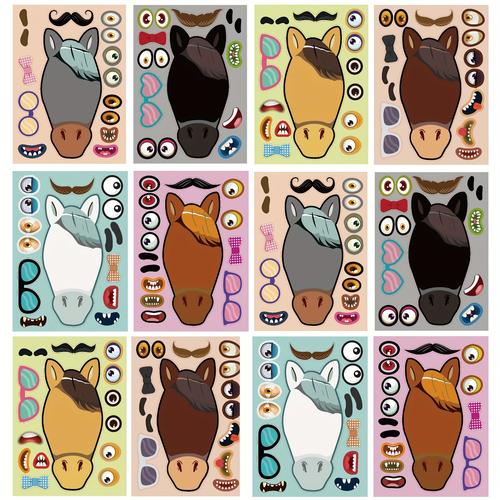 12pcs Elf Horse Toy Stickers, Cartoon Stickers, Birthday Party Stickers, Educational Puzzle Stickers