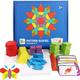 155 Pcs Wooden Pattern Blocks Set Geometric Shape Jigsaw Puzzle For Baby Educational Montessori Tangram Toys For Kids With 24 Pcs Cards Wooden Toys, Christmas And Halloween Gift, Thanksgiving Gift