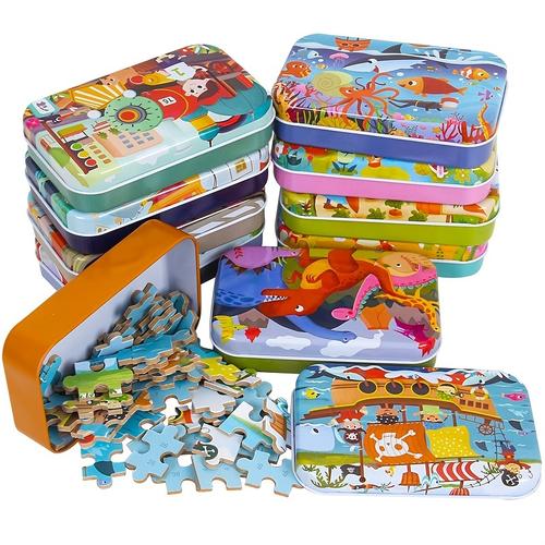 60pcs Jigsaw Puzzle Cartoon Animal Vehicle Games Baby Educational Toys, For Kids Christmas Gifts