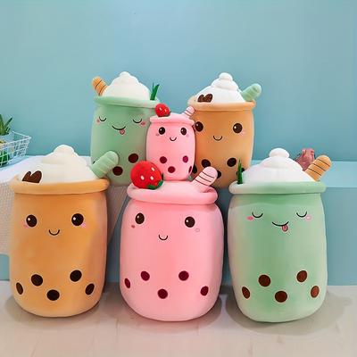 "13.7""/35cm Cute Ice Cream Pearl Milk Tea Cup Pillow Plush Toy, Cute Expression Milk Tea Pillow Stuffed Boba Milk Tea Plush Toy"