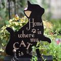 1pc Rustic Wooden Cat Welcome Sign, Dog Statue Desktop Ornament, Home Yard Garden Decor, Halloween Room Decor, Home Decor