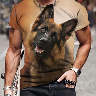 TEMU 3d Cool Dog Print, Men's Graphic Neck T-shirt, Casual Tshirts For Summer, Men's Clothing Tops For Daily Vacation Resorts Image