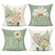 4pcs, Light Blue Throw Pillow Covers 16x16/18x18/20x20 Set Of 4 Outdoor Spring Summer Decorative Cushion Cases Home Décor Decorations For Patio Couch Chair Sofa, Daisy Floral Gnomes