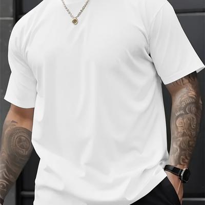 TEMU Mbdmbd Men's Slim Gray T-shirt - Soft Polyester Blend, Casual Round Neck, Machine Washable, Summer Essential For Casual Attire Image