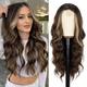 Long Black Wavy Wig For Women Curly Wavy Wig Middle Part 26 Inch Natural Looking Synthetic Heat Resistant Fiber Wigs For Daily Party Use