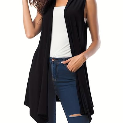 TEMU Plus Size Casual Cover Ups, Women's Plus Open Front Asymmetric Hem Sleeveless Cover Ups Image