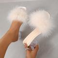 Women's Faux Fur Decor Chunky Heel Sandals, Fashion Square Toe Dress Pumps, Summer Slip On Sandals