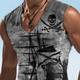 Anime Pirate Ship Pattern Men's Retro Casual Sleeveless V-neck Tank Top For Summer Outdoor Sports, As Gifts