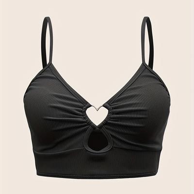 TEMU Fashionable Women's Tankini Top With Heart Pattern And Ribbed Fabric Image