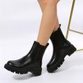 Women's Trendy Classic Round Toe Platform Elastic Boots, No Slip Wear Resistance Thermal Chelsea Boots For Autumn Winter, Women's Footwear