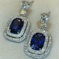 Gorgeous 925 Silver Plated Oval Cut Sapphire Drop Earrings Micro Paved Crystal Side Stone Women's Earrings Party Jewelry