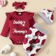 4pcs Newborn Baby Letter Flower Print Long Sleeve Romper & Pants & Headband & Hat Set For Girls