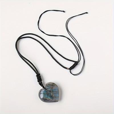 TEMU 1pc Gem Labradorite Heart-shape Pendant Moonlight Crystal Necklace Pendant Jewelry Decoration Gifts Valentine's Day Gift Image