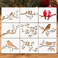 9pcs Birds & Branches Stencils, Reusable Tree Branches Template, Nature Scene Drawing Template For Painting Diy Spray Templates On Wood Wall Canvas Furniture Furniture Home Decor Art Crafts