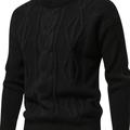 Men's Stylish Solid Knitted Sweater, Casual Mid Stretch Breathable Long Sleeve Crew Neck Top For City Walk Street Hanging Outdoor Activities