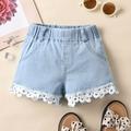 Girls' Summer Solid Denim Shorts, Children's Fashion Casual Lace Fashion Short Jeans