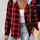 Plaid Print Hooded Jacket, Casual Drawstring Long Sleeve Button Front Outerwear, Women's Clothing