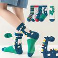 5pairs Boys Casual Trendy Knit Breathable Crew Socks Cartoon Dinosaur Print Socks For Autumn And Spring