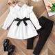 Girl's 2pcs Long Sleeve Shirt With Belt & Pants Set, Ruffle Decor Trendy Casual Outfits, Kids Clothes For Spring Fall