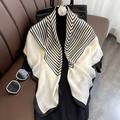 "35.4"" Simple Striped Shawl Black & White Satin Square Scarf Elegant Bandana Imitation Silk Head Wrap Classic Sunscreen Travel Beach Towel"