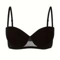 Contrast Lace Balconette Bra, Comfy & Breathable Push Up Bra, Women's Lingerie & Underwear