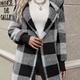 Plaid Print Open Front Fuzzy Coat, Casual Long Sleeve Hooded Coat For Fall & Winter, Women's Clothing