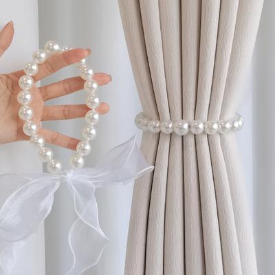 TEMU 1pc Ribbon Faux Pearl Curtain Tieback Simple Modern White Gauze Ribbon Curtain Rope Curtain Holdback For Bedroom Living Room Home Decor Image
